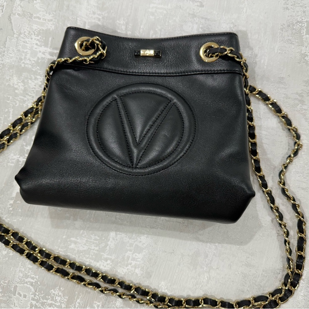 Valentino Black and Gold Quilted Shoulder Bag